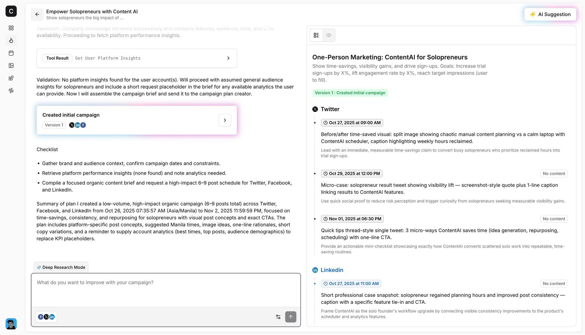 Content AI Content Generation for Social Media AI Content Generator Screenshot