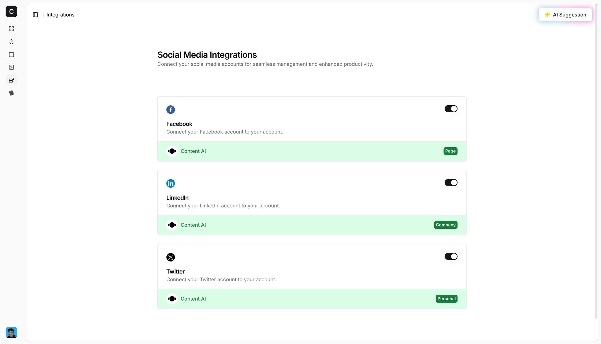 Content AI Multi Platform Integration Social Media Integration Screenshot