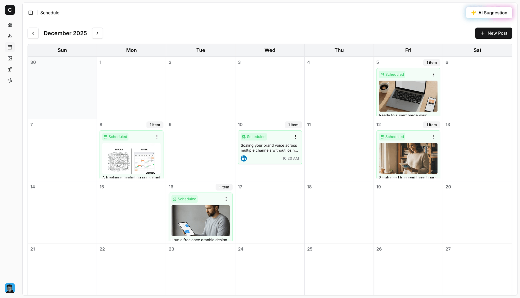 Content AI Social Media Scheduling Tool AI Post Scheduling Screenshot